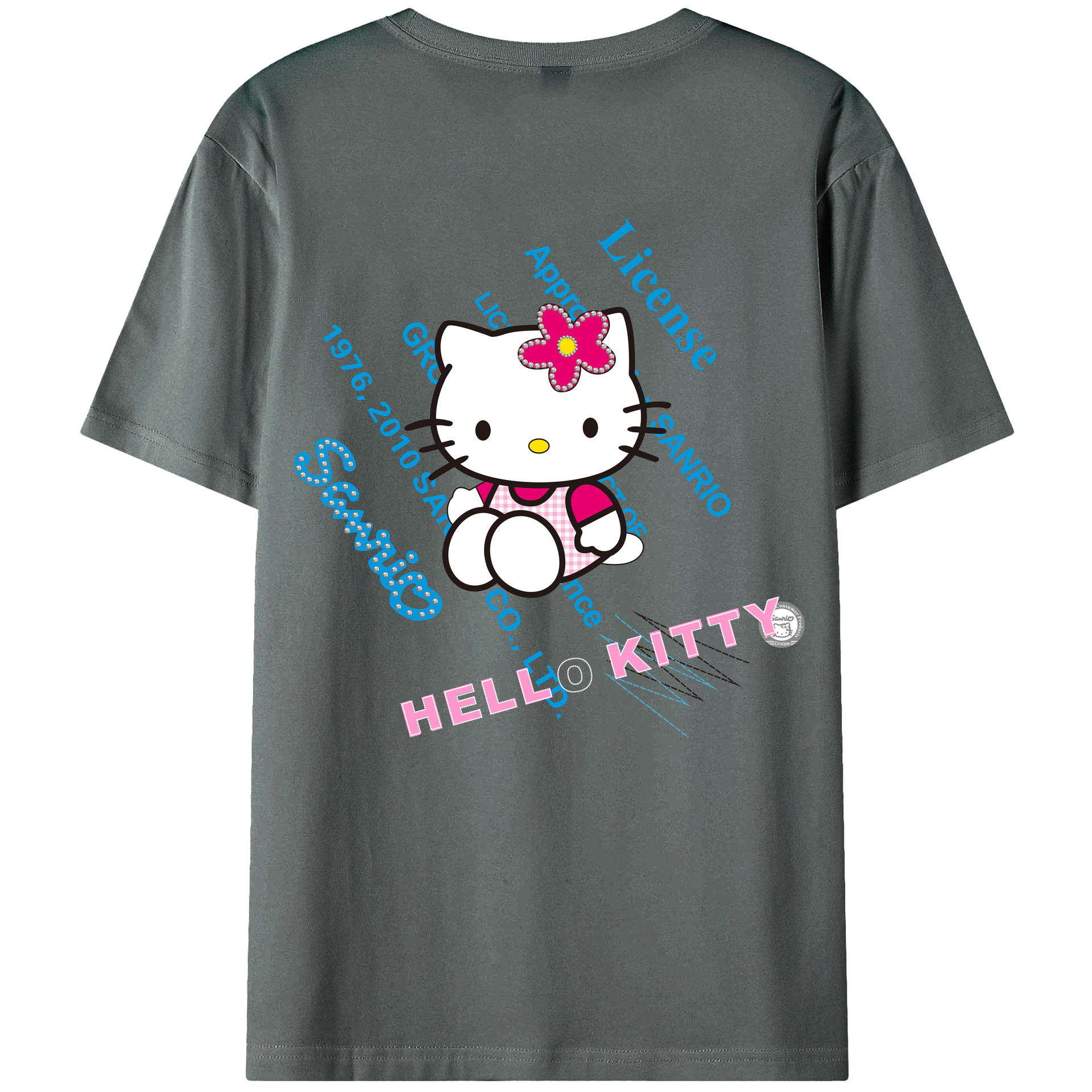 （画像用） Hello Kitty ハローキティ 綿100％ メンズ半袖Tシャツ（バックプリント） 通気性